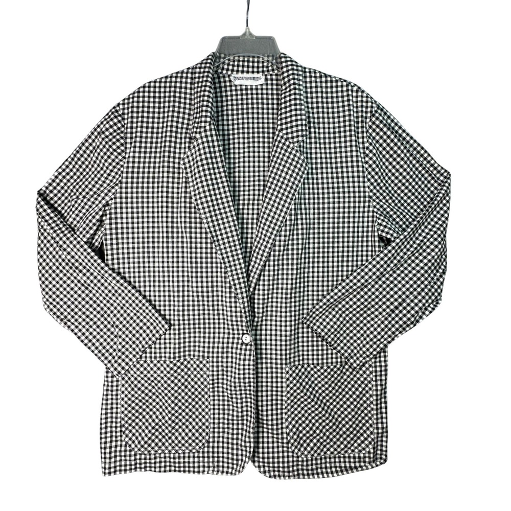 Cathy Daniels Gingham Blazer Jacket Vintage 90s Check Medium Black White Cotton